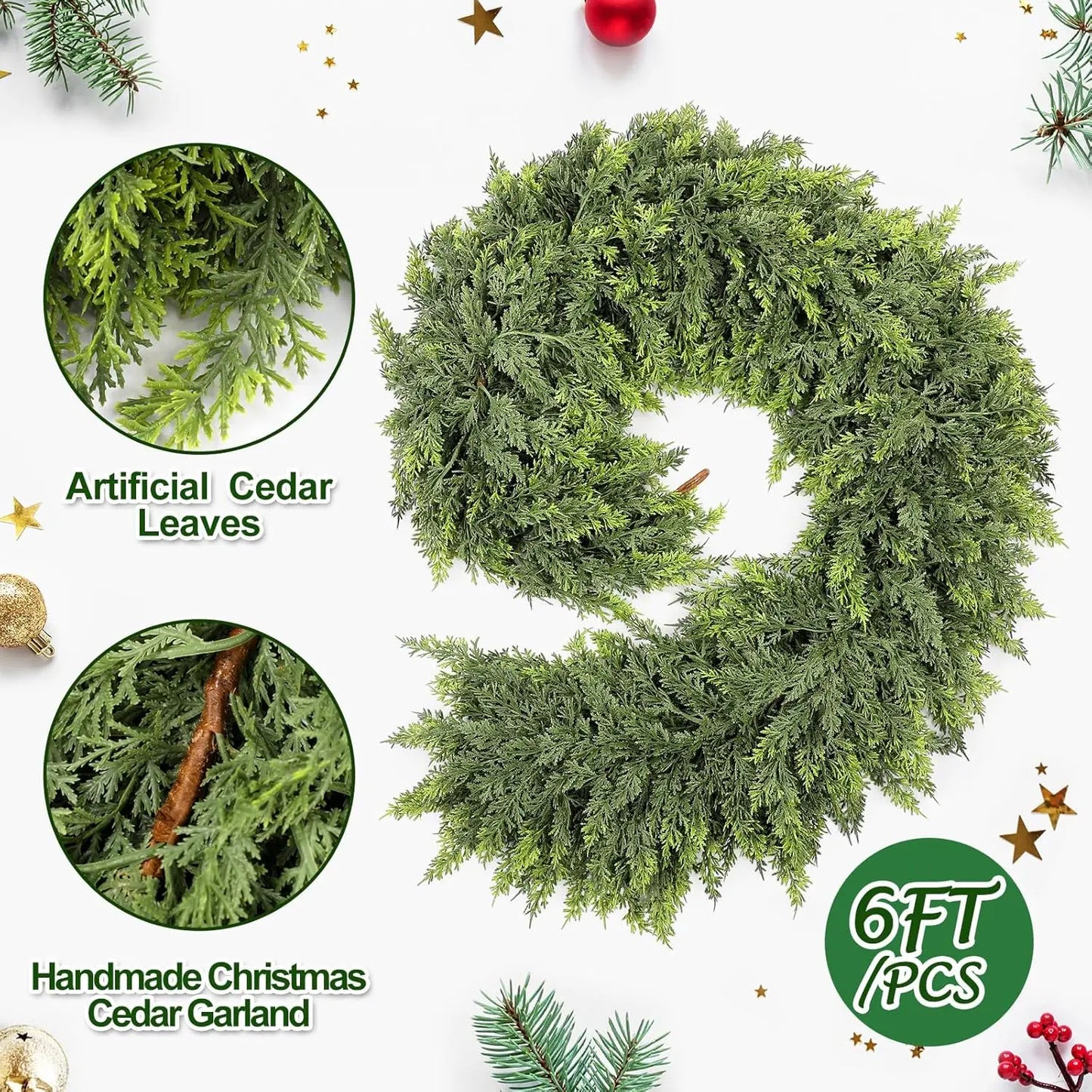 Premium 6 Feet Christmas Cedar Garland